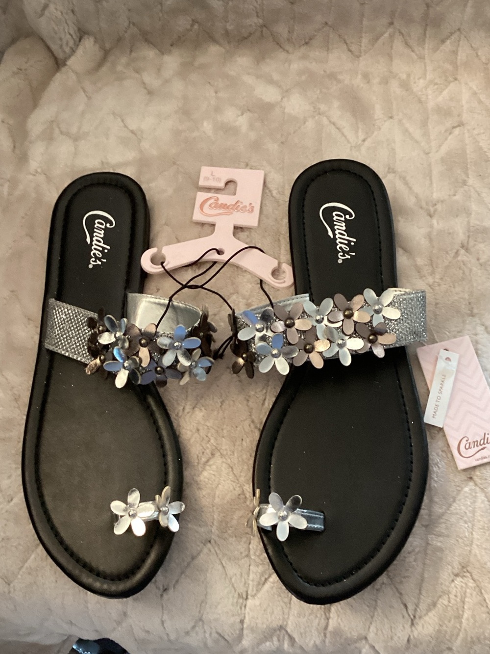 Candie's Black Slide Sandals with Multi-Tone Floral Accents